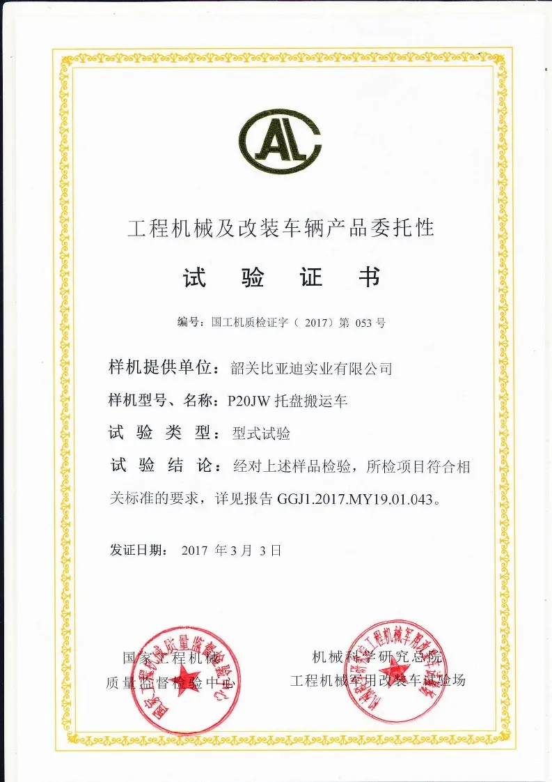 Certificado de prueba de tipo P20JW(Figura1)