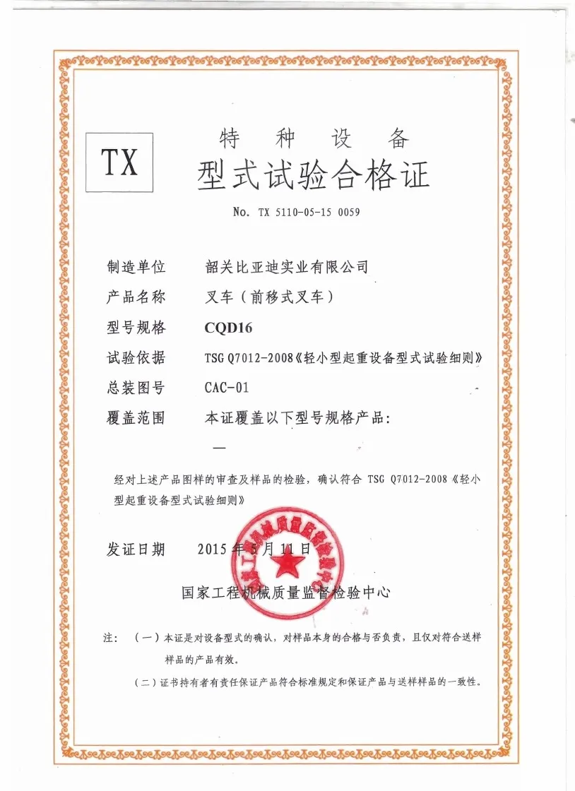 Certificado de prueba de tipo CQD16(Figura1)