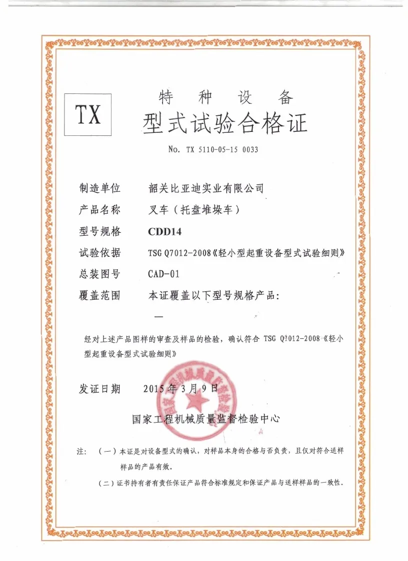 Certificado de ensaio do tipo CDD14(Figura1)